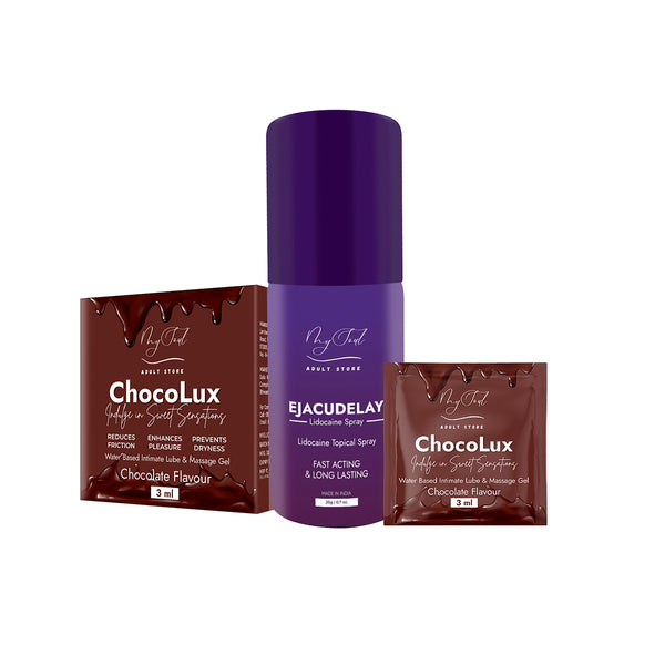 Men Delay Spray 20 GM & Chocolux Chocolate Flavour Lubricant 10 Sachets (3ML x 10)